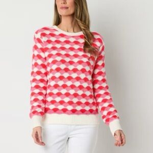 St. John's Bay Pink and White Crew Neck Sweater